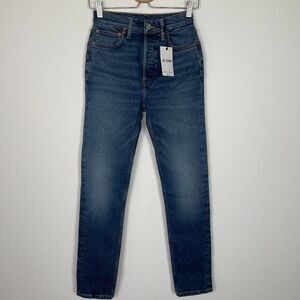 Re/Done Revolve Originals 90s High Rise Ankle Crop Button Fly Jean Dark Wash 25